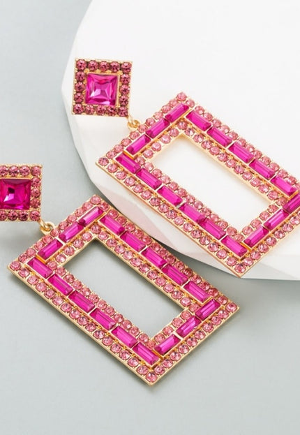 TERUG Roze Grove Rechthoekige Oorbellen