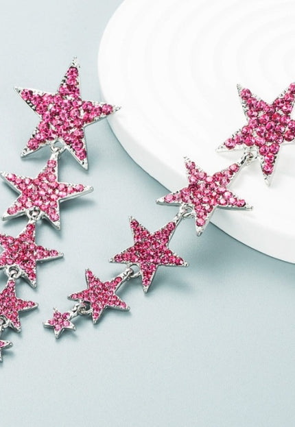 TERUG Roze Lange Sterren Oorhangers