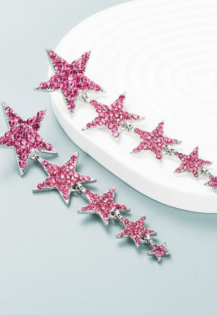 TERUG Roze Lange Sterren Oorhangers