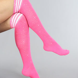 TERUG Roze Strass Sokken met Witte Strepen