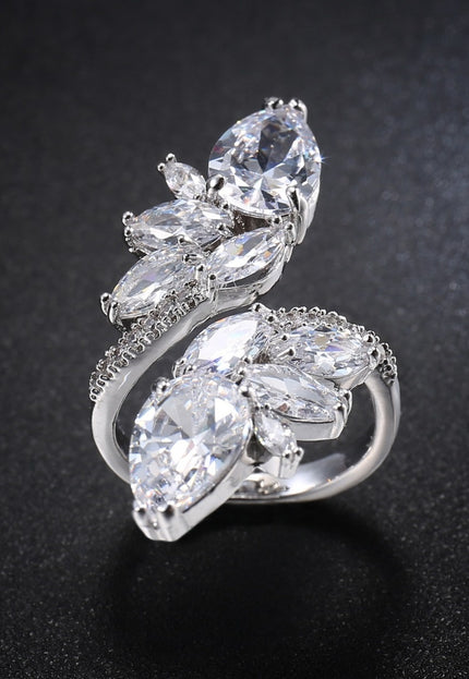 TERUG Zilveren Verstelbare Strass Ring