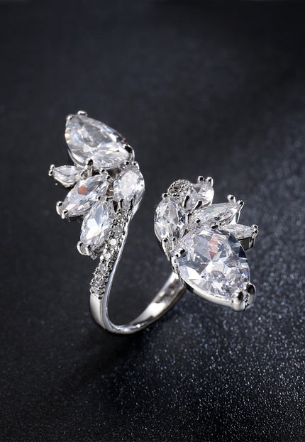 TERUG Zilveren Verstelbare Strass Ring