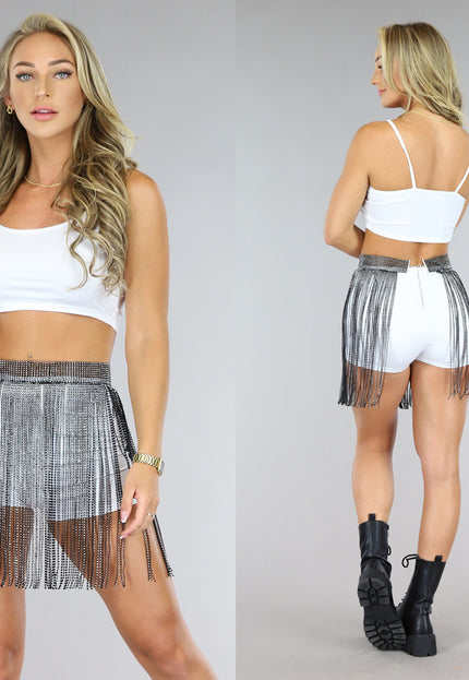 TERUG Zwart Glitter Fringe Rok
