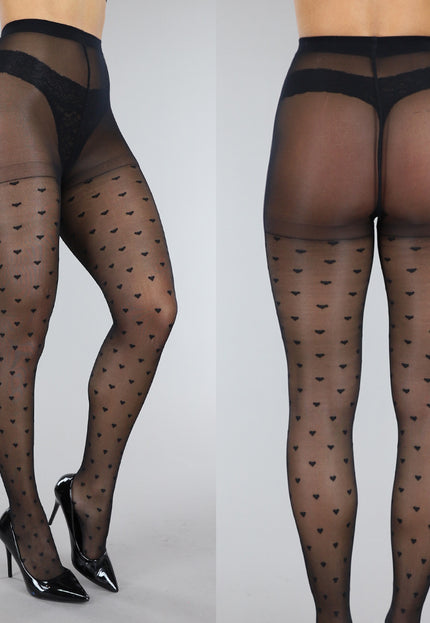 TERUG Zwarte 80 Den Panty met Hartjes