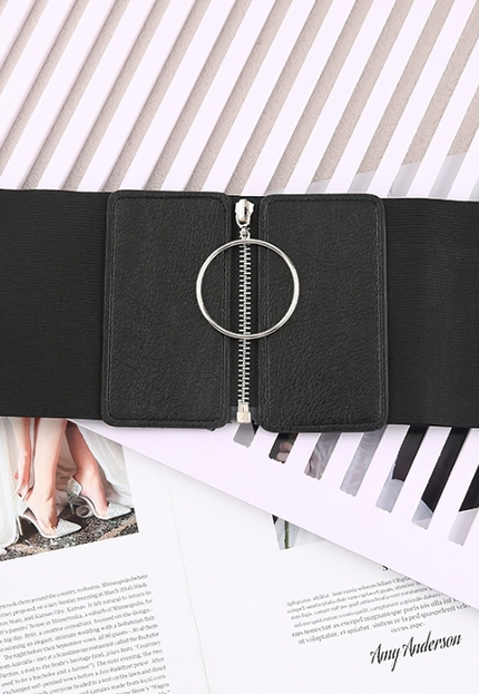 TERUG Zwarte Lederlook Tailleriem met Elastiek