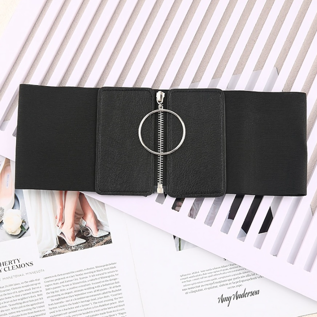 TERUG Zwarte Lederlook Tailleriem met Elastiek