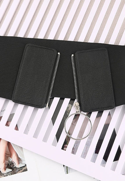 TERUG Zwarte Lederlook Tailleriem met Elastiek