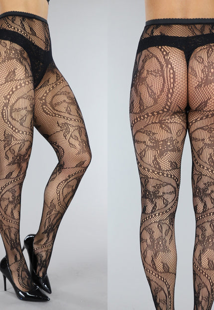 TERUG Zwarte Panty met Fossil Print