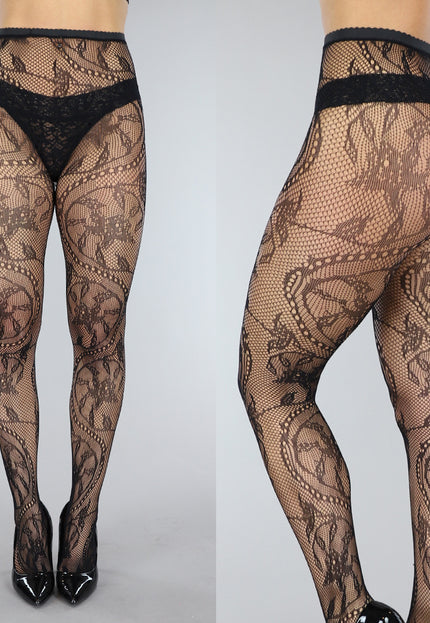 TERUG Zwarte Panty met Fossil Print