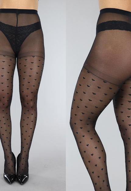 TERUG Zwarte 80 Den Panty met Hartjes