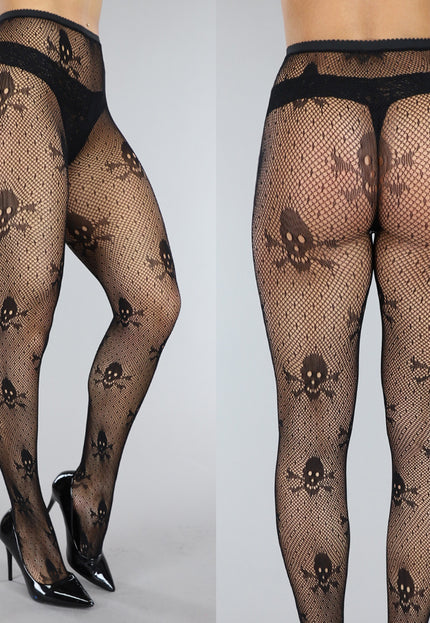TERUG Zwarte Panty met Skeletten