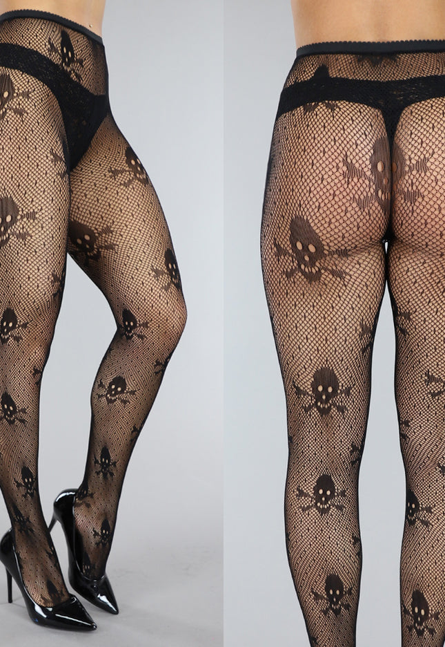 TERUG Zwarte Panty met Skeletten