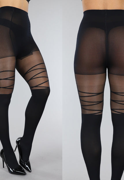 TERUG Zwarte 80 Den Panty met Streepdetail