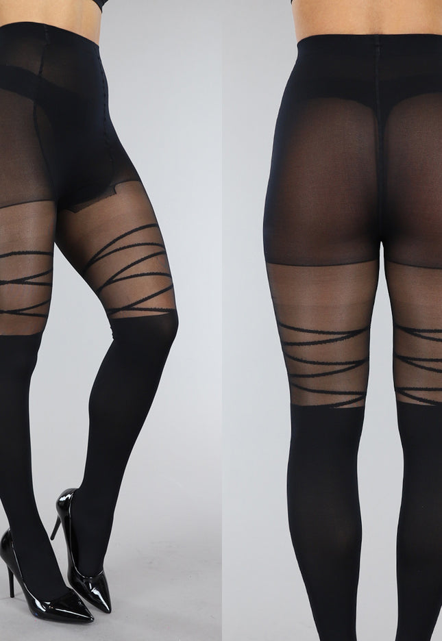 TERUG Zwarte 80 Den Panty met Streepdetail