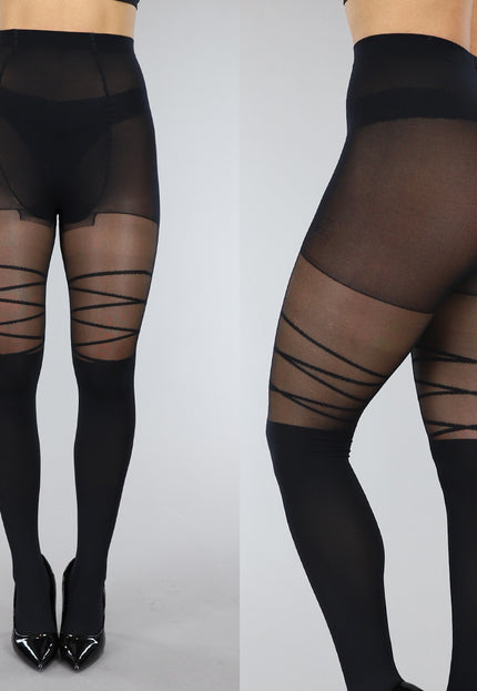 TERUG Zwarte 80 Den Panty met Streepdetail