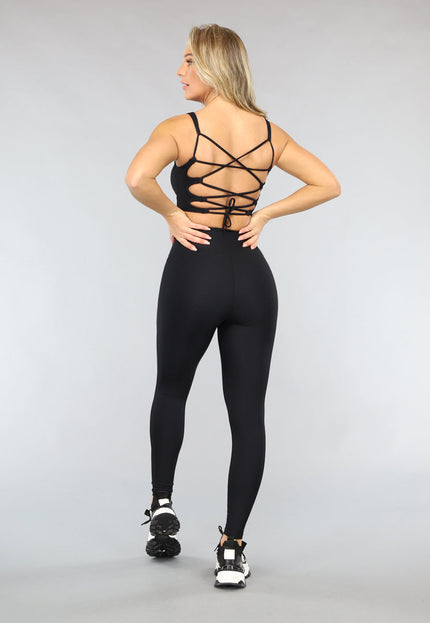 TERUG Zwarte Rib Sportlegging met Overslag Taille