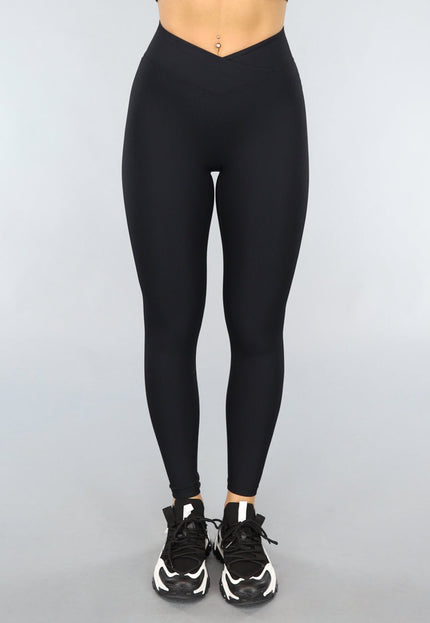 TERUG Zwarte Rib Sportlegging met Overslag Taille