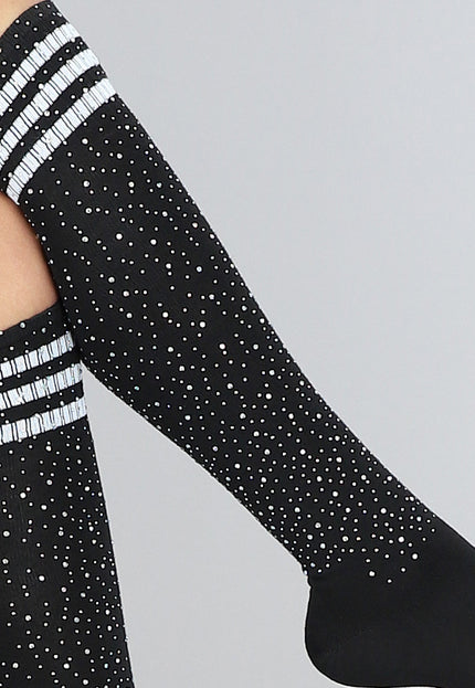 TERUG Zwarte Strass Sokken met Witte Strepen