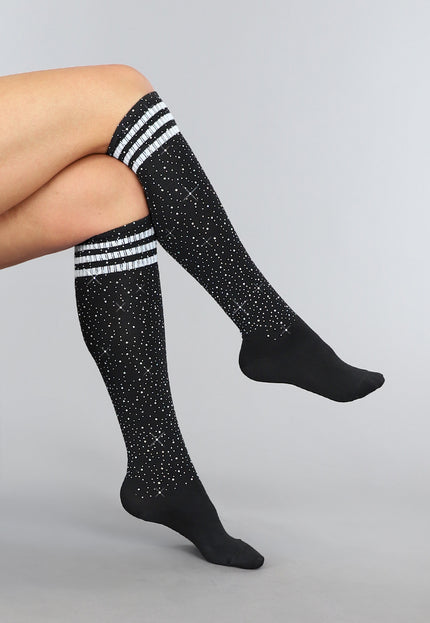 TERUG Zwarte Strass Sokken met Witte Strepen