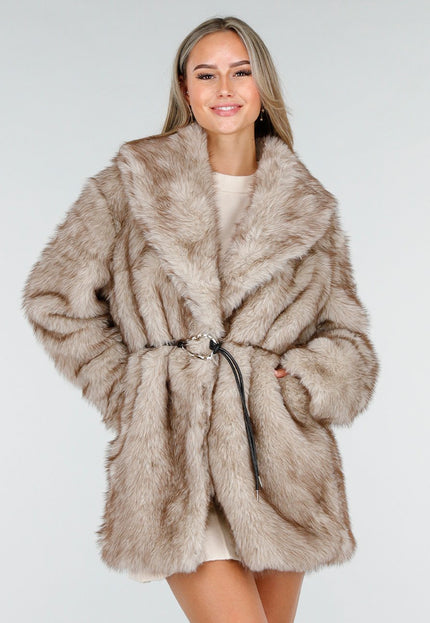 WINTER Beige Bontjas met Riem