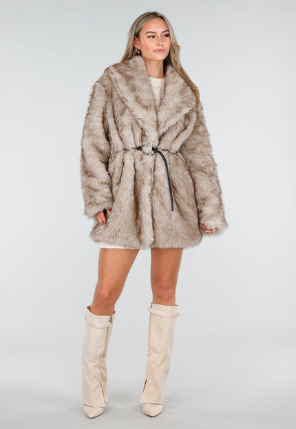 WINTER Beige Bontjas met Riem