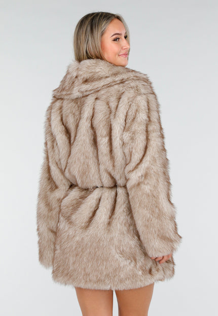 WINTER Beige Bontjas met Riem