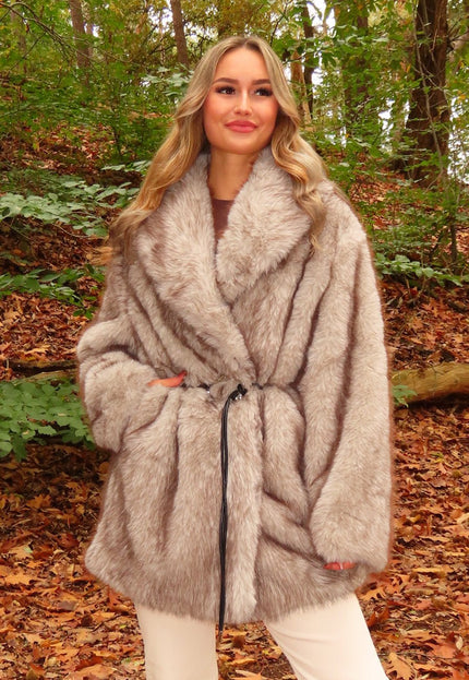 WINTER Beige Bontjas met Riem