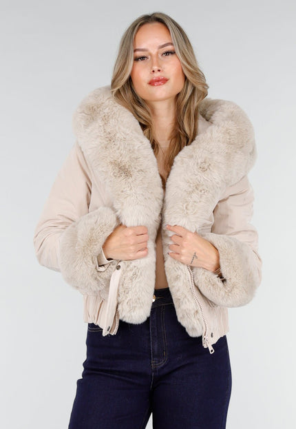 WINTER Beige Jas met Bontkraag