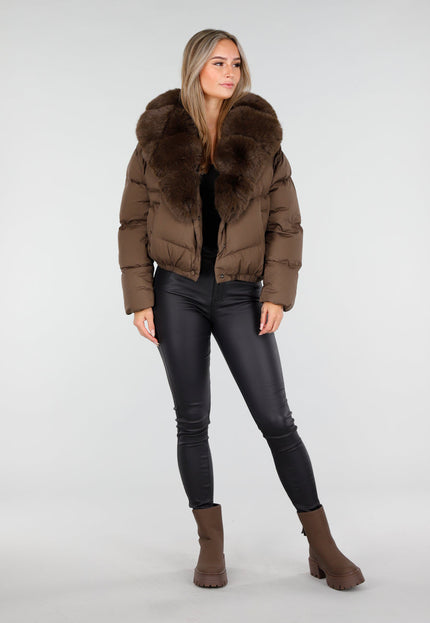 WINTER Bruine Pufferjas met Bontkraag