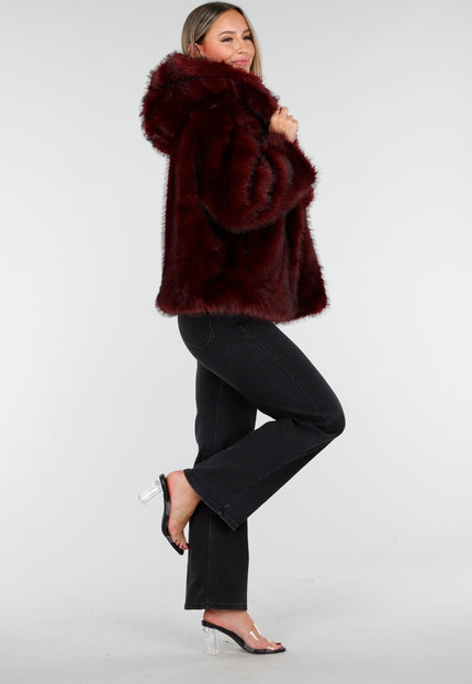 WINTER Faux Fur Jas Bordeaux Kort