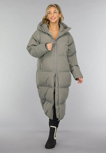 WINTER Grijze Lange Puffer Winterjas