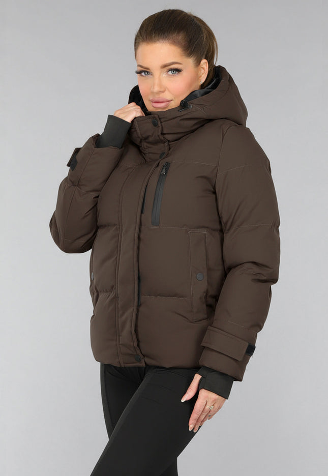 WINTER Korte Bruine Winterjas met Capuchon