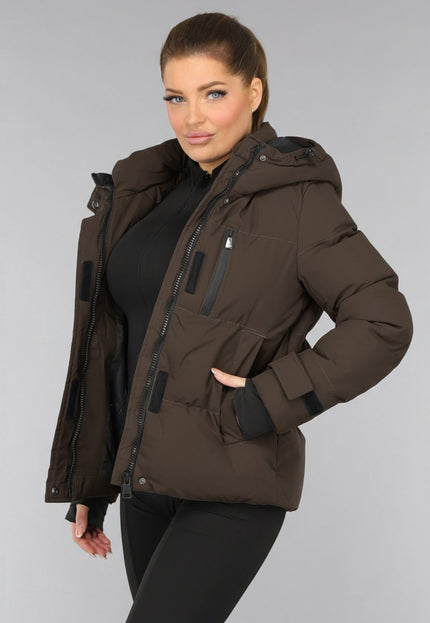 WINTER Korte Bruine Winterjas met Capuchon