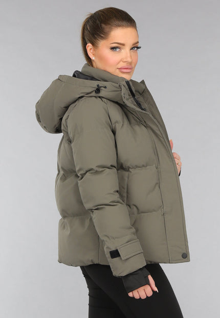WINTER Korte Taupe Winterjas met Capuchon
