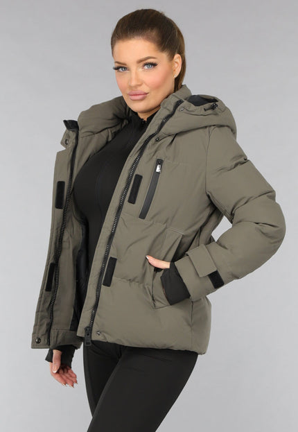 WINTER Korte Taupe Winterjas met Capuchon