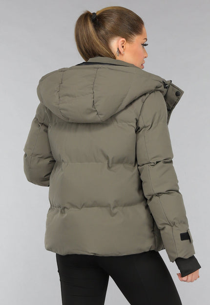 WINTER Korte Taupe Winterjas met Capuchon