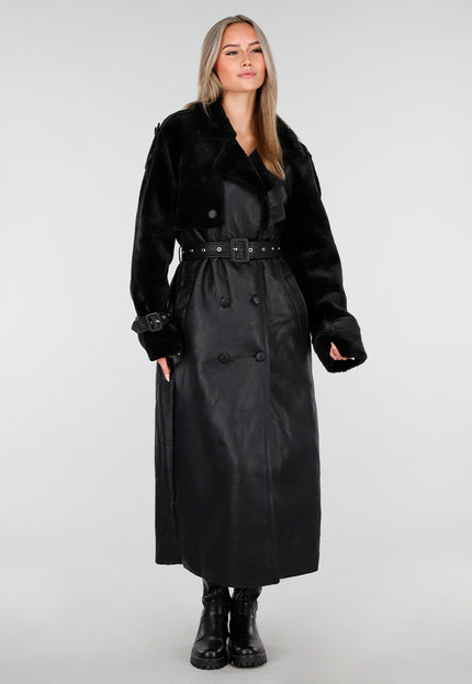 WINTER Lange Zwarte Trenchcoat met Ceintuur
