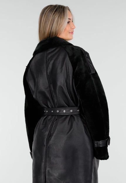 WINTER Lange Zwarte Trenchcoat met Ceintuur