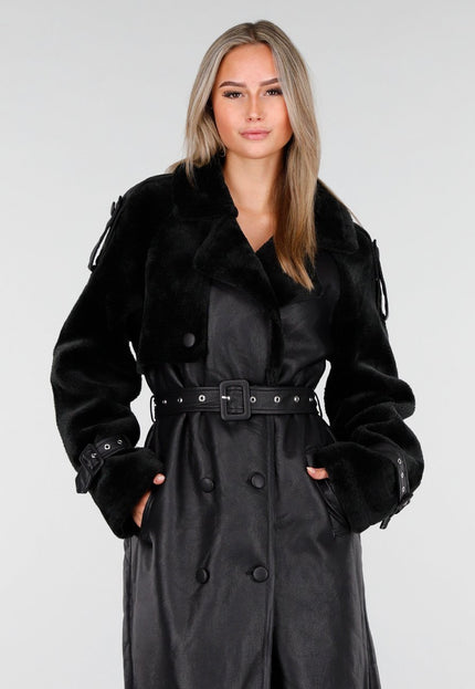 WINTER Lange Zwarte Trenchcoat met Ceintuur