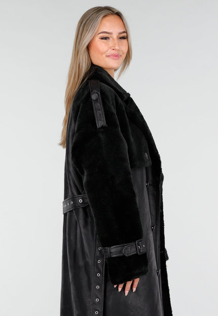 WINTER Lange Zwarte Trenchcoat met Ceintuur
