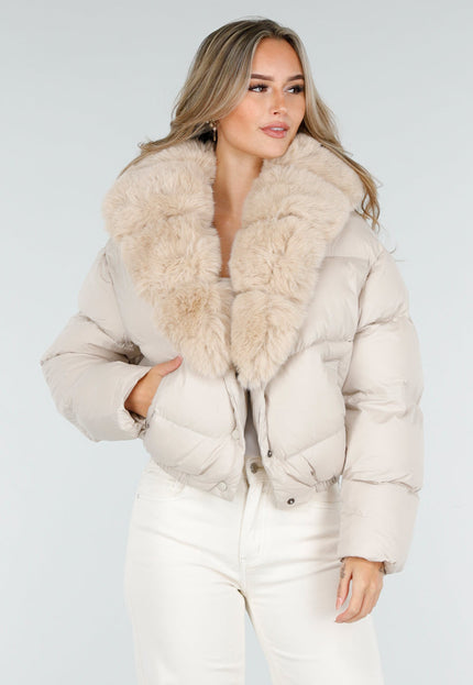 WINTER Pufferjas Beige met Bontkraag