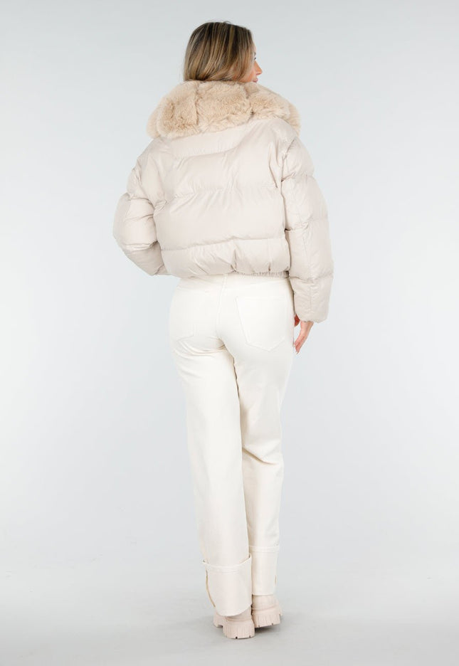 WINTER Pufferjas Beige met Bontkraag