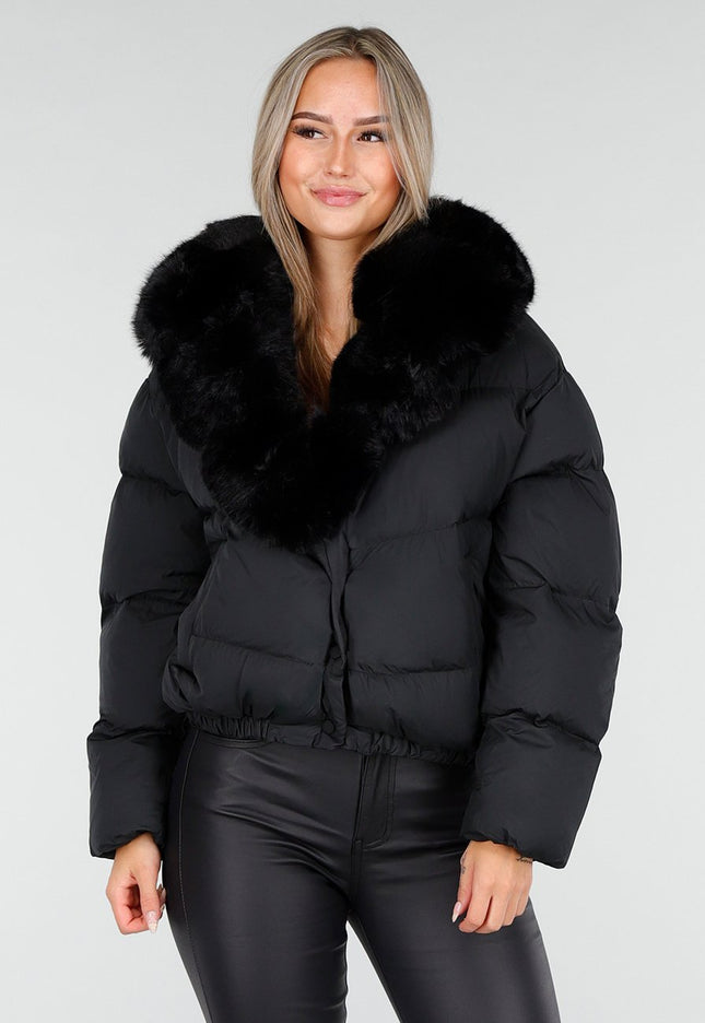 WINTER Pufferjas Zwart met Bontkraag