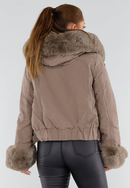 WINTER Taupe Jas met Bontkraag