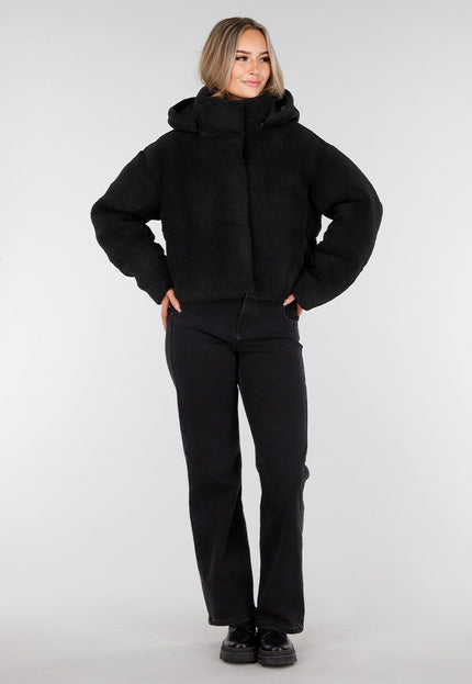 WINTER Zwarte Cropped Teddy Jas