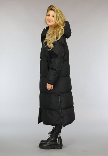 WINTER Zwarte Gewatteerde Lange Oversized Winterjas