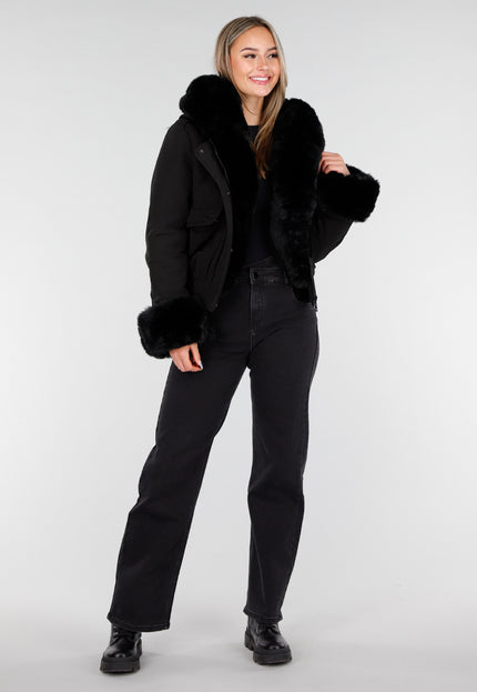 WINTER Zwarte Korte Winterjas met Bont