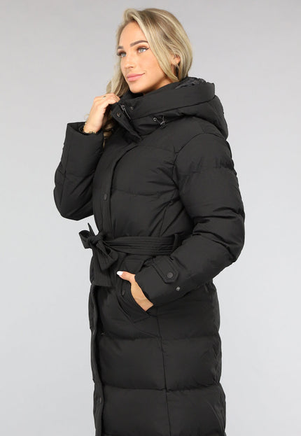 WINTER Zwarte Lange Donsjas met Tailleband