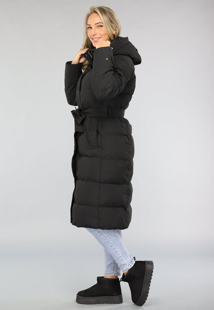 WINTER Zwarte Lange Donsjas met Tailleband