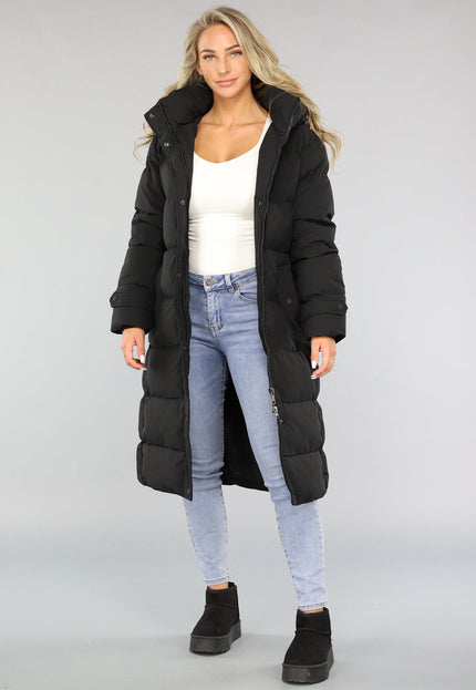 WINTER Zwarte Lange Donsjas met Tailleband